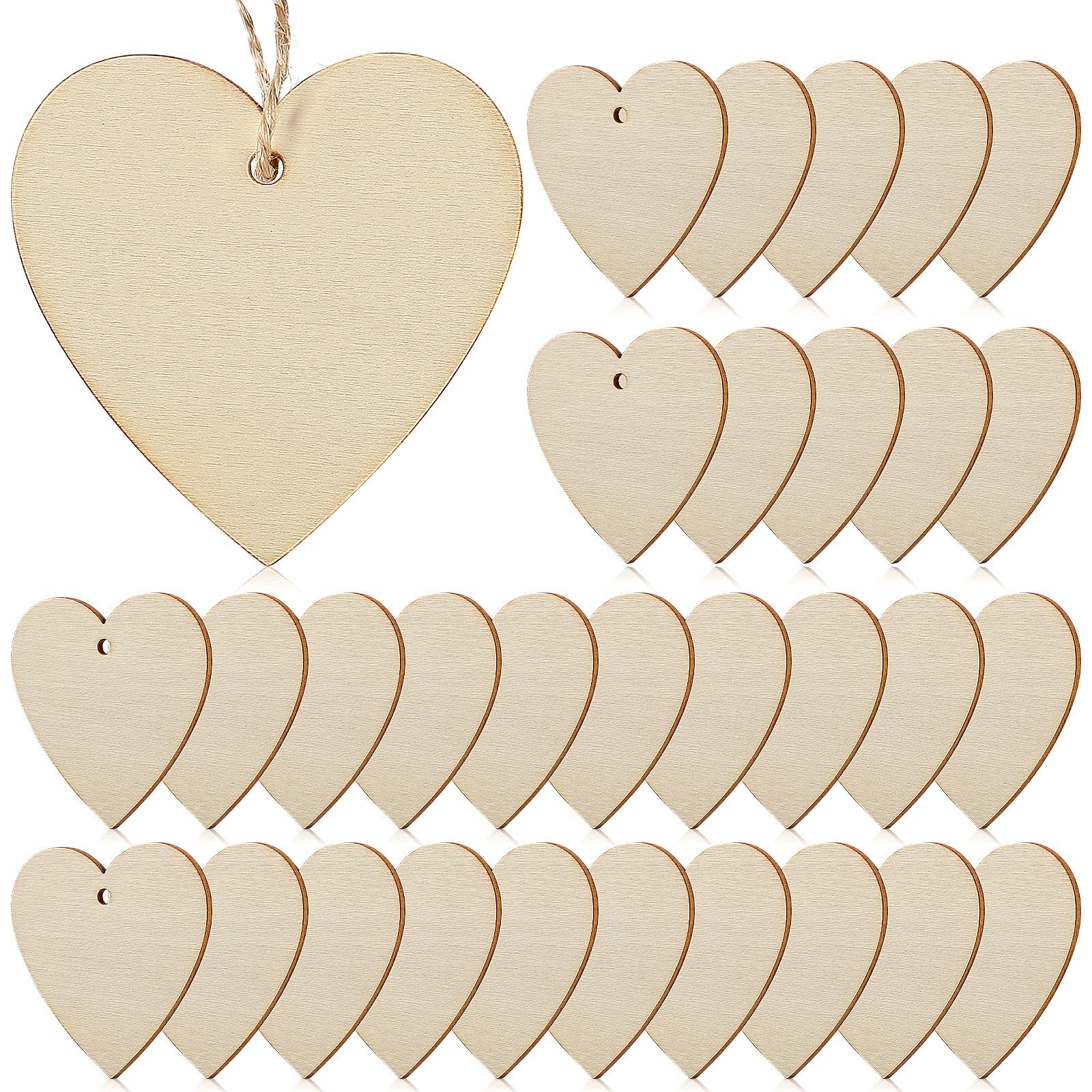 BESPORTBLE Wooden Hearts Paintable: 50Pcs Wooden Hearts Unfinished Shaped Heart Set including Holes for Arts Wood Slices Christmas Ornaments DIY Crafts