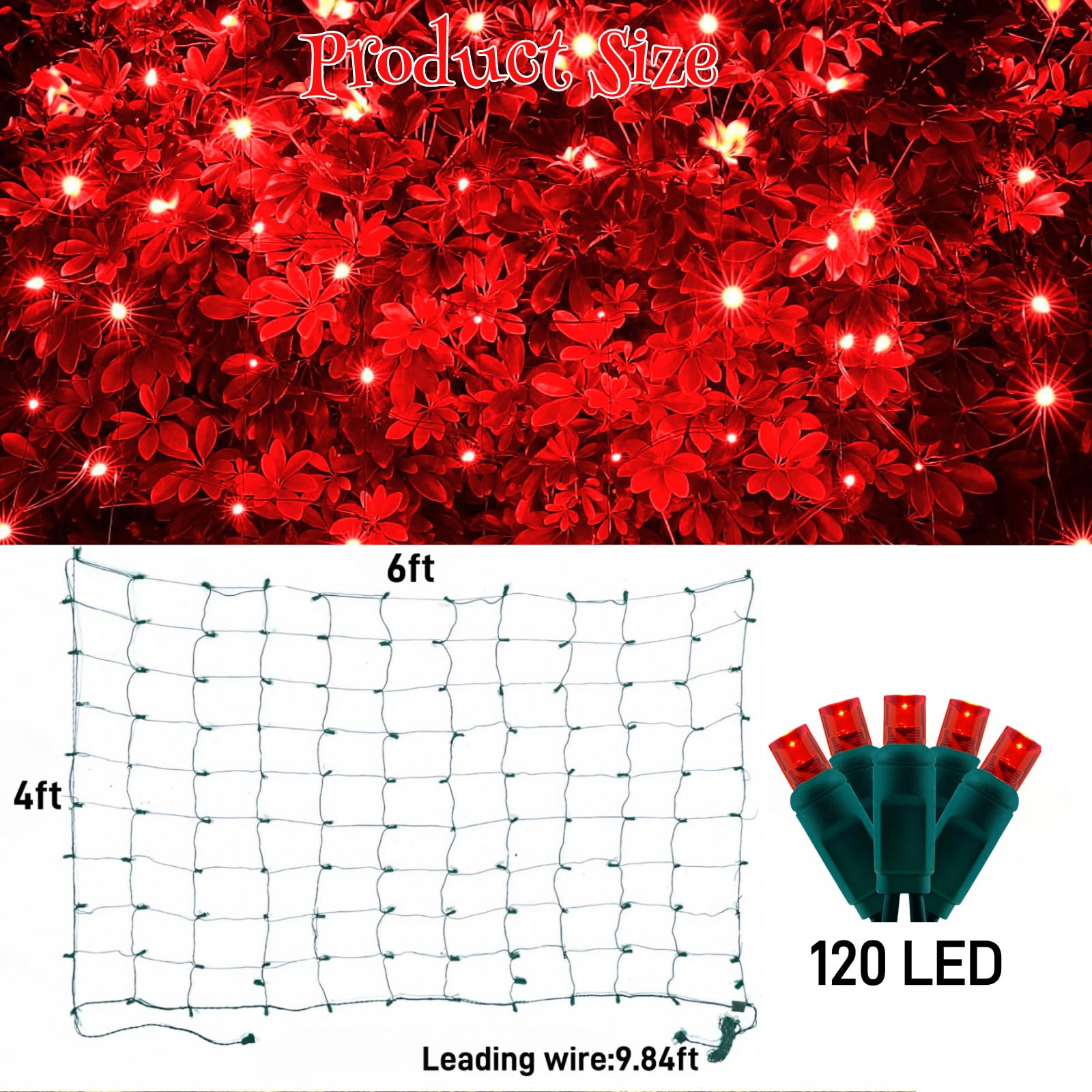 Meteds Luces LED de red de Navidad para exteriores, 120 LED de 6 x 4 pies, luces de malla de Navidad conectables para arbustos, vallas, árboles, arbustos, patio, jardín, decoraciones de Navidad al