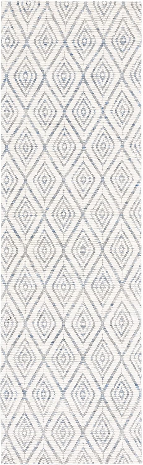 SAFAVIEH Marbella Collection Runner Rug - 2'3" x 8', Blue & Ivory, Handmade Boho Trellis Wool, Ideal for High Traffic Areas in Living Room, Bedroom (MRB308M)