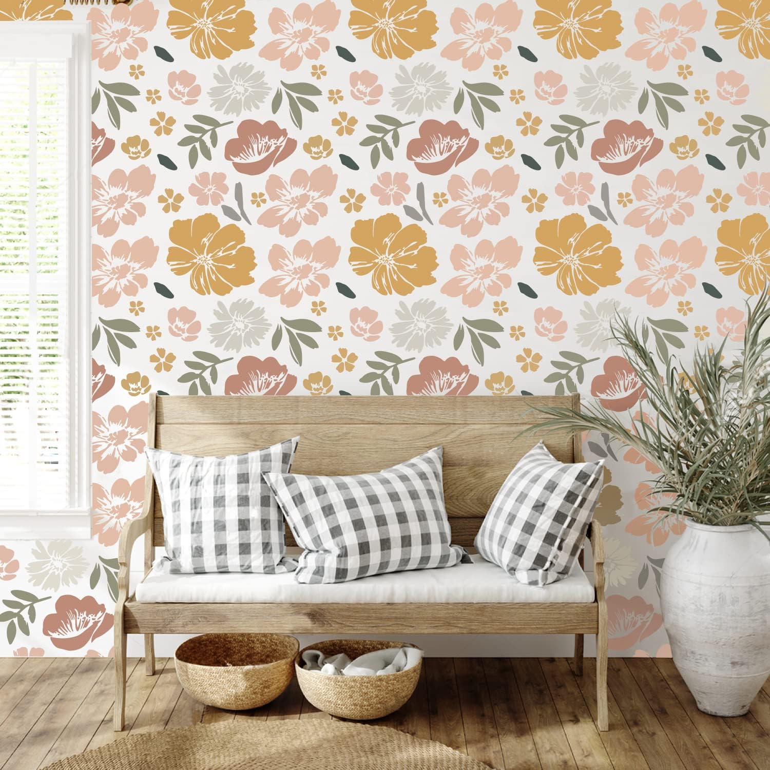 GSS Designs 5 Pcs Flower Wall Stencils Set Flower Stencils for Painting on Wood Canvas Paper Fabric Floor Wall Reusable DIY Art and Craft Stencils for Painting Flowers and Leaves