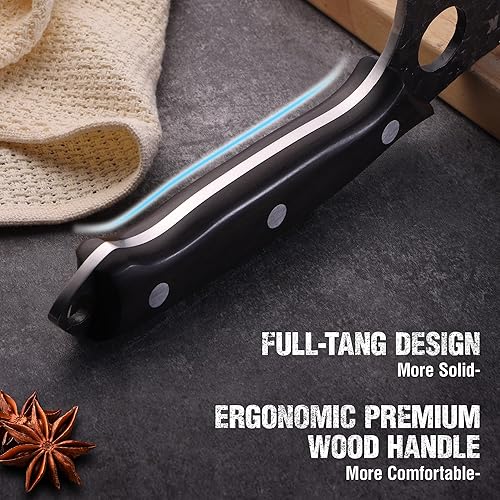 Miniatura 6 de Mossy Oak Cuchillo para carne, cuchillo de carnicero con funda de cuero auténtico, cuchillo de cocina forjado a mano, mango completo para cortar