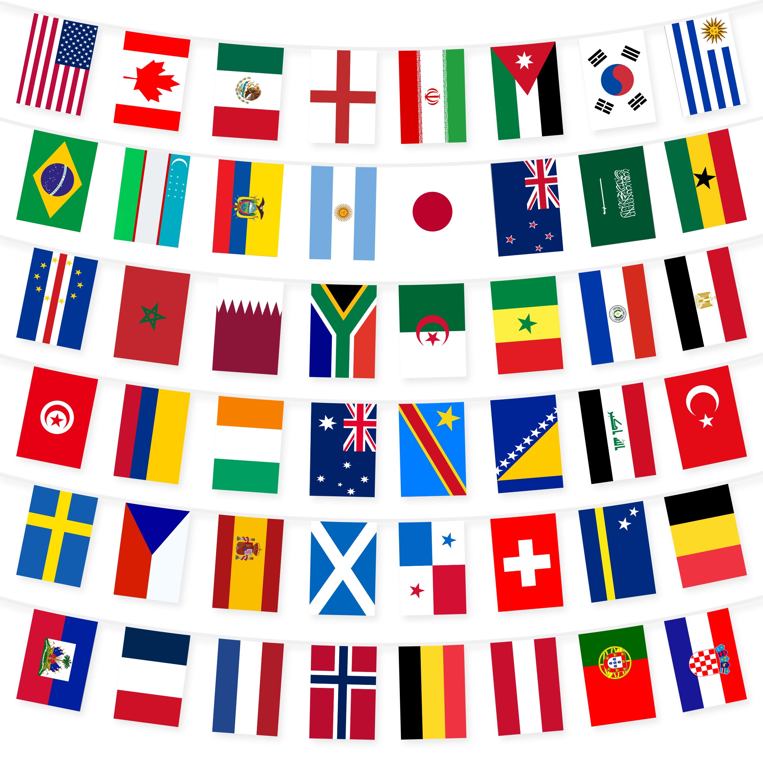 Abitoncc 4 Packs 2026 World Football Cup Flags Bunting 2026 with 48 Participating Teams Flags Banner 15m for Bar Garden Office Decorations World Football Cup 2026 Bunting