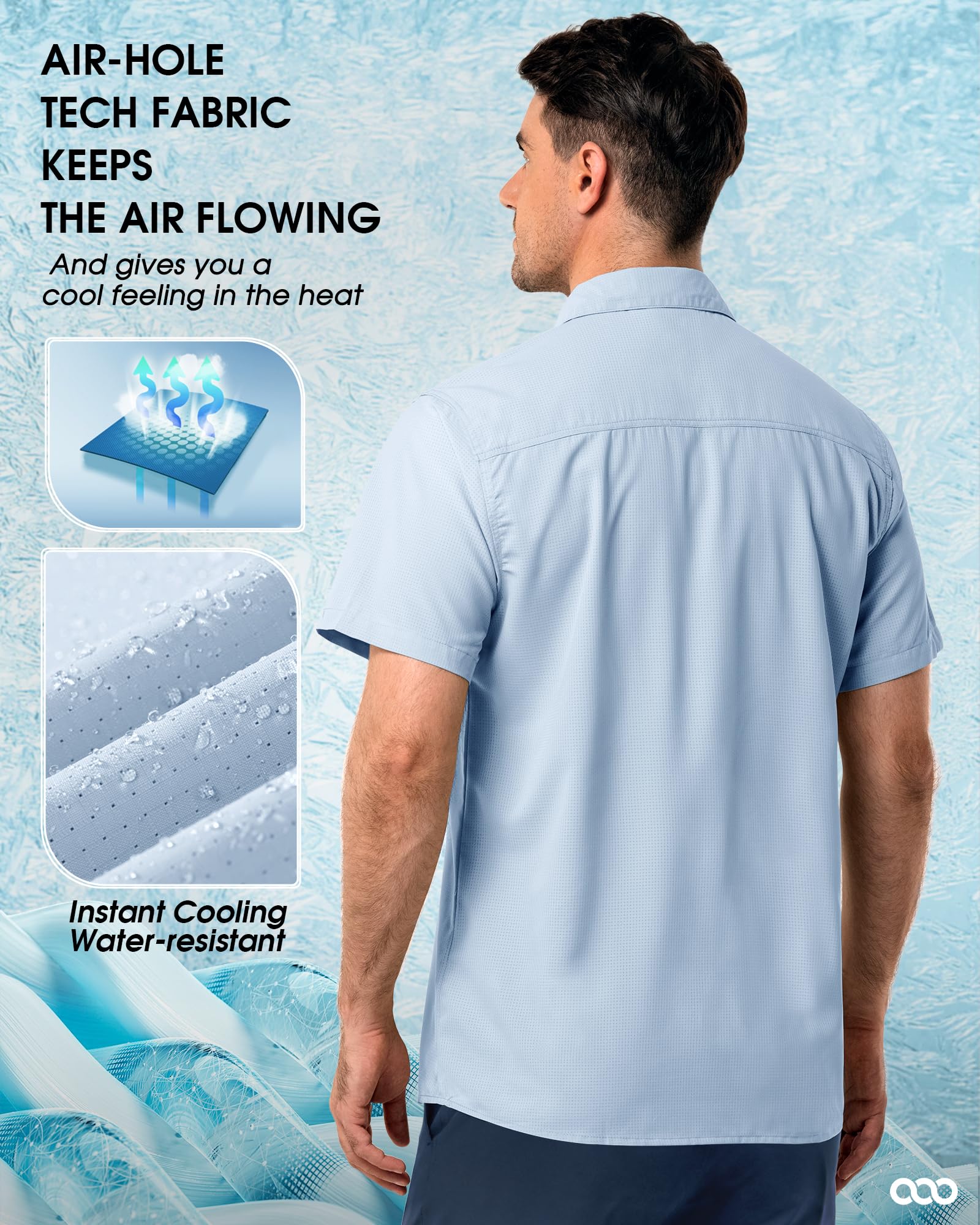 33,000ft Men's UPF 50+ UV Protection Short Sleeved Shirts Quick Dry Button Down Shirts Cooling Hiking Shirt for Travel Safari Fishing