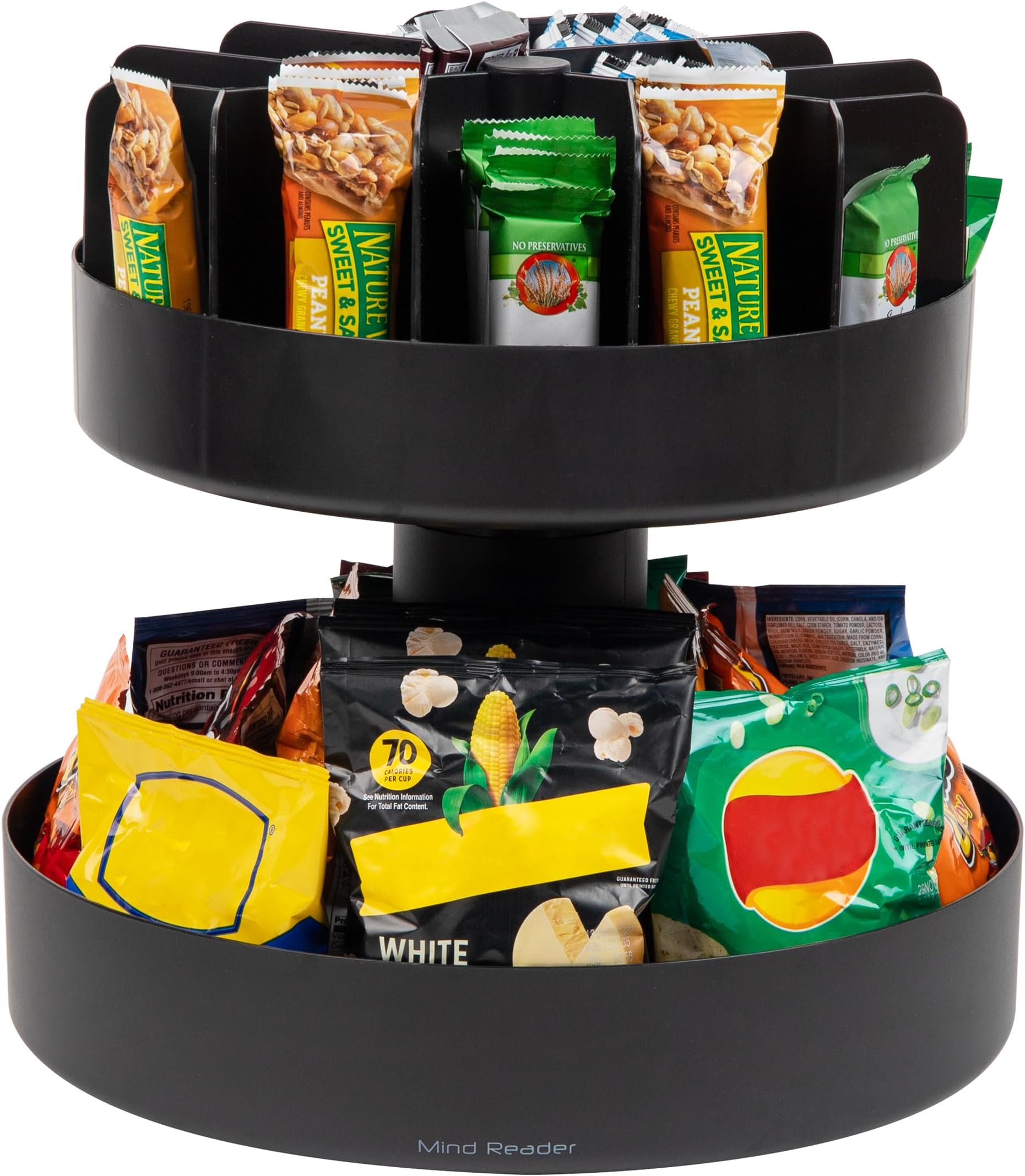 2-Tier Snack Carousel, Countertop Organizer, Snack Tray, Breakroom, Kitchen, 14.25"L x 14.25"W x 14"H, Black
