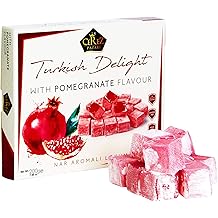 Cerez Pazari Turkish Delight with Pomegranate Flavour 200 gr Gourmet Small Size Snacks Gift Box No Nuts Sweet Luxury Traditional Confectionery Vegan Candy Dessert Glucose Free Lokum Approx.18 Pcs