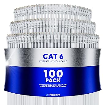 Ethernet Cable & Cat6 Network Cable, 0.6 ft, White LAN Rj45 Internet Patch Cable Cord, High Speed Cat6 Ethernet Cable (100 Pack)