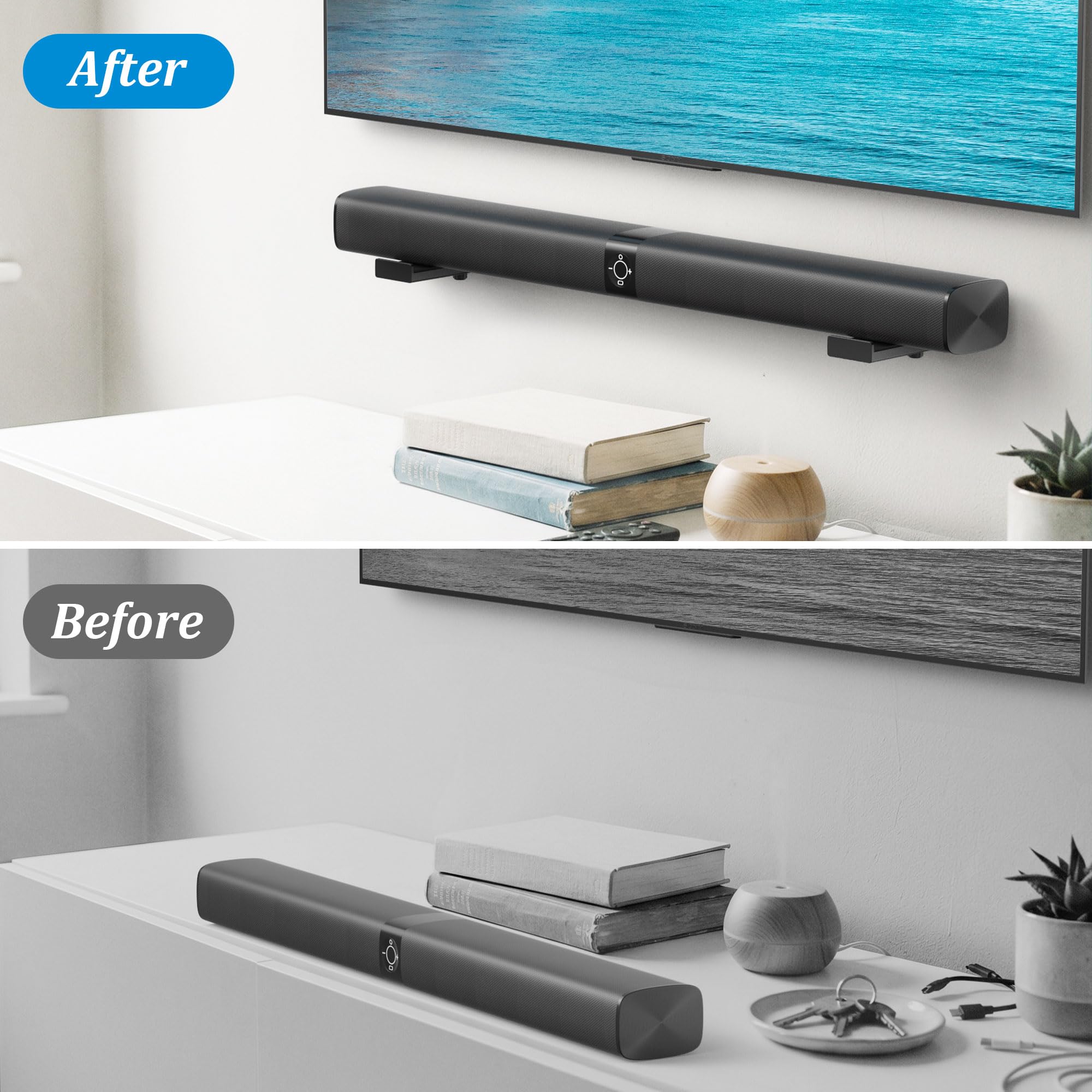 Supporto da parete per soundbar PlusAcc, portata 15 kg, profondità regolabile 10-17 cm, Nero