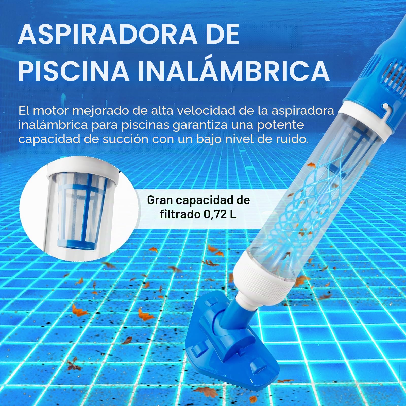Aspirador de Piscina a Bateria, 3 en 1 Aspirador de Piscina Manual Portátil con Mango Telescópico, Limpiafondos Eléctrico de Piscina para SPA, Jacuzzi, Piscina Pequeñas