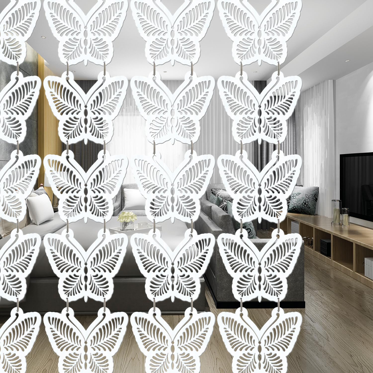 Olive Tree Wooden Hanging Room Divider for Living & Dining Room, Hall | Elegant & Modern Stylish Screen Partition|Aesthetic Separator for Home Decoration 12 Panels DIY (11.5X11.5 inch) White - 8022-image-47