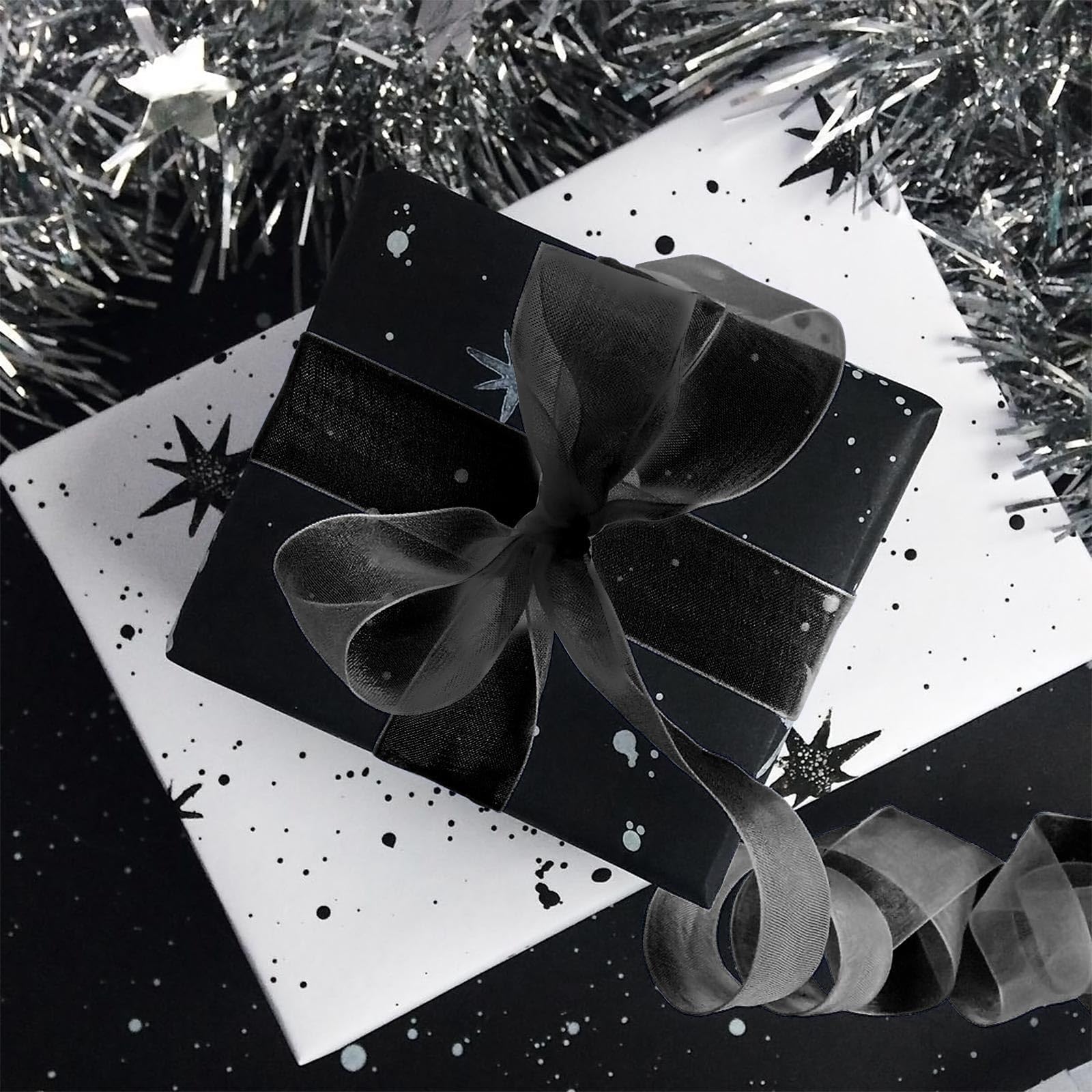 Nastro In Chiffon Nero Per Regali - 45 Metri X 2 Cm - Lucido, Morbido E Riutilizzabile Per Confezioni, Fiocchi, Matrimoni E Artigianato - 4