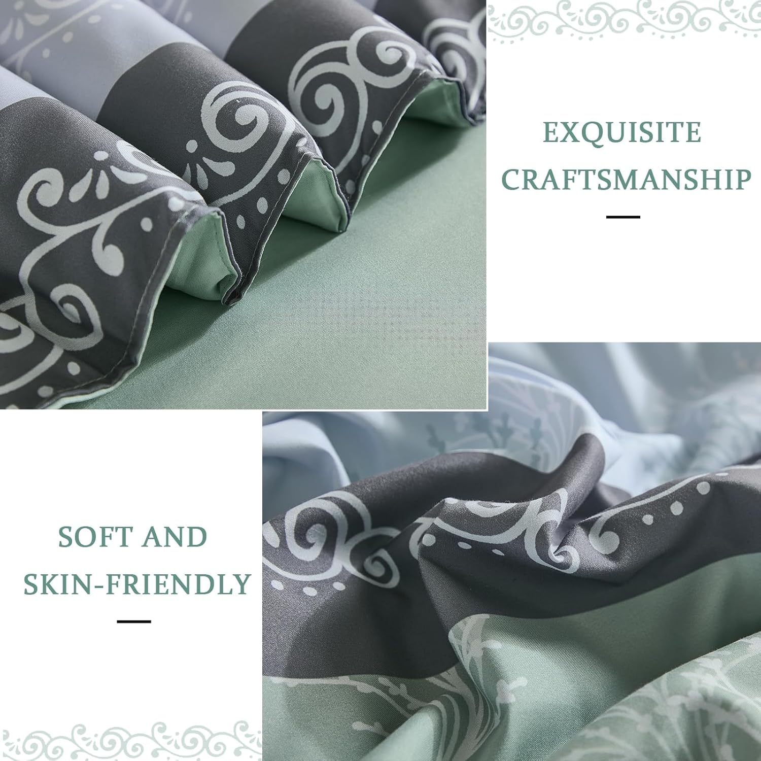 DJY Boho Comforter Set Queen Size, Sage Green Striped Bed in a Bag 7 Pieces Comforter with Sheet Set, Soft Microfiber Reversible Bedding Set for All Season(90''x90'')