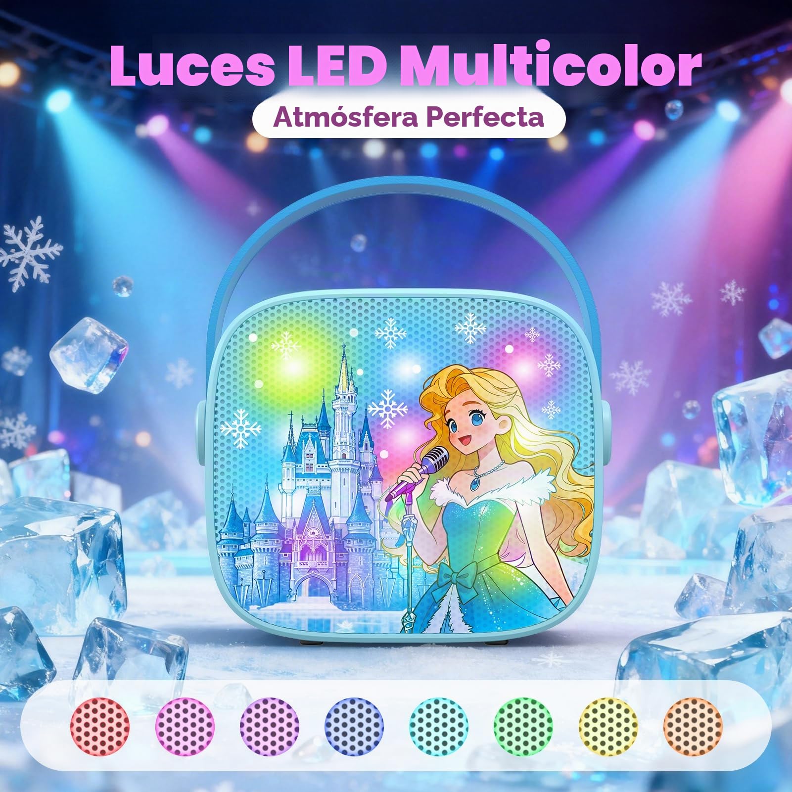Braxel Kit de Karaoke para Niños con Doble Micrófono - Altavoz Bluetooth, USB, TF, AUX con Efectos Vocales, LED Multicolor (Azul Celeste)