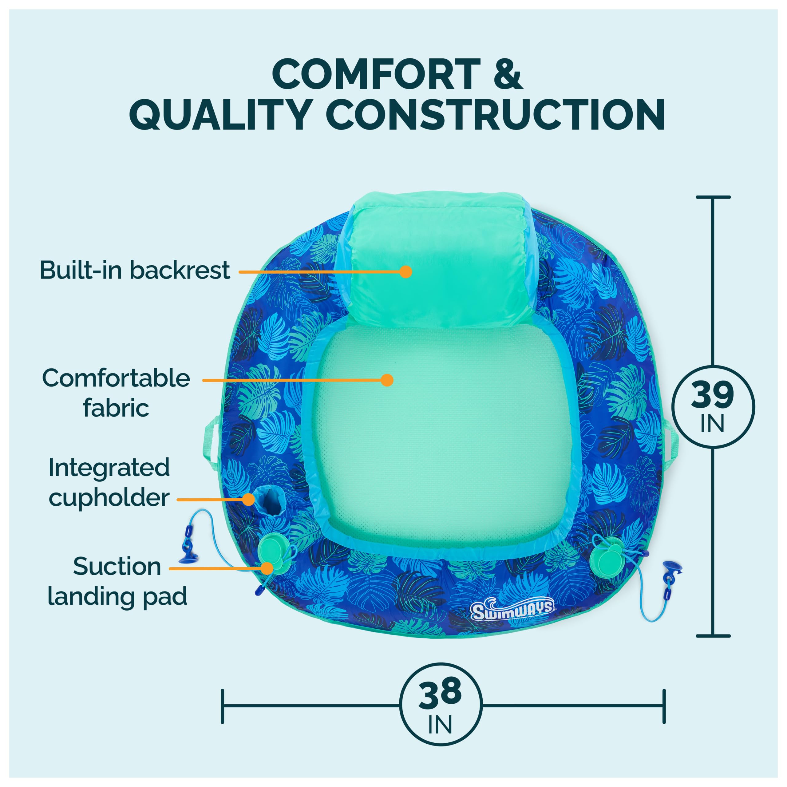 Swimways Elite Spring Float Sunseat Pool Lounger, Inflatable Pool Floats Adult with Fast Inflation, Pool Lounge Chair for Adults up to 113.4 kg