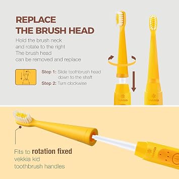 Vekkia Bear Kids Electric Toothbrush Replacement Heads Yelow (4 Pack)