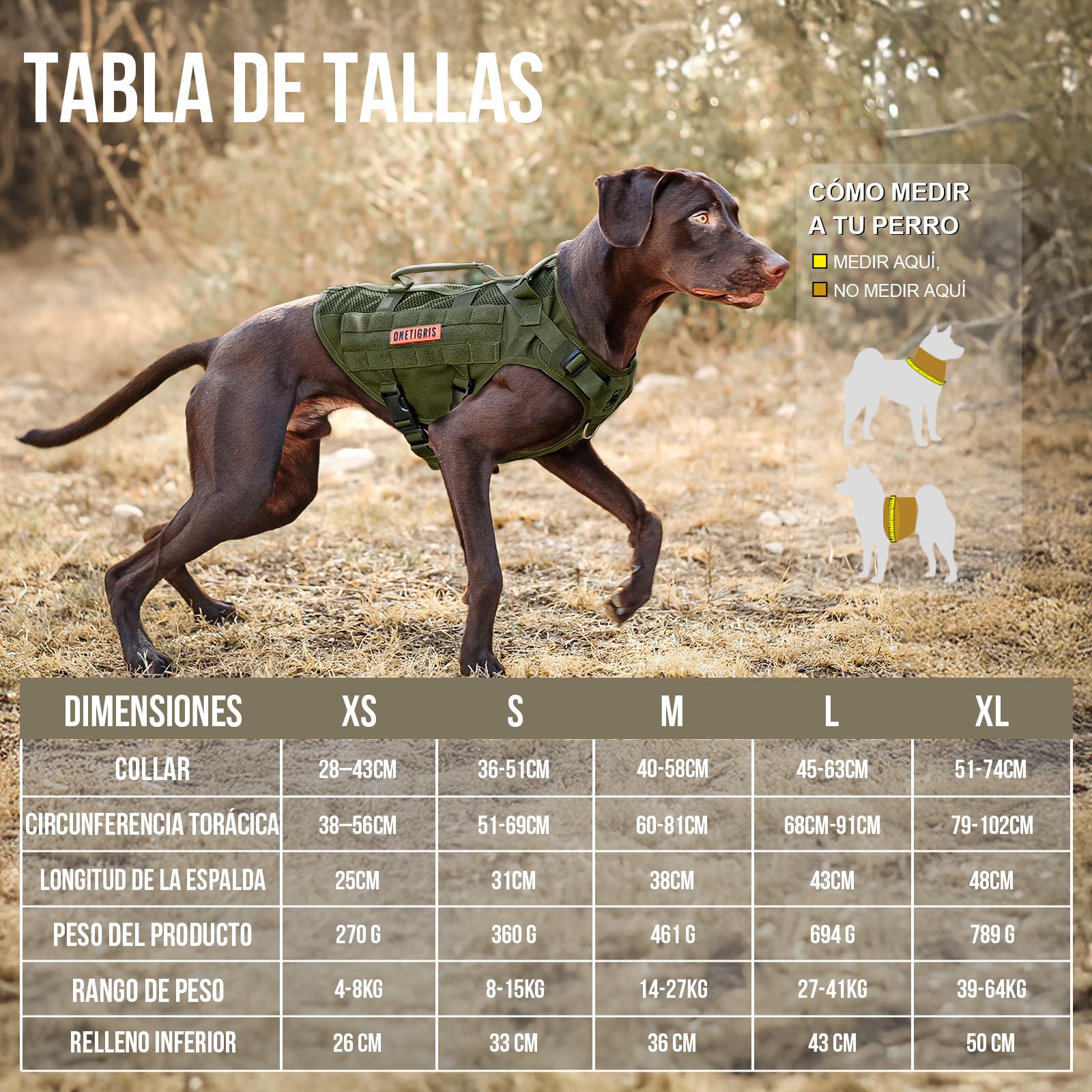 OneTigris Aire Mesh Arnés Táctico Sin Tirones para Perro Mediano, Diseño de Malla Transpirable Militar Molle Con Asas, Chaleco de Servicio para Caminar