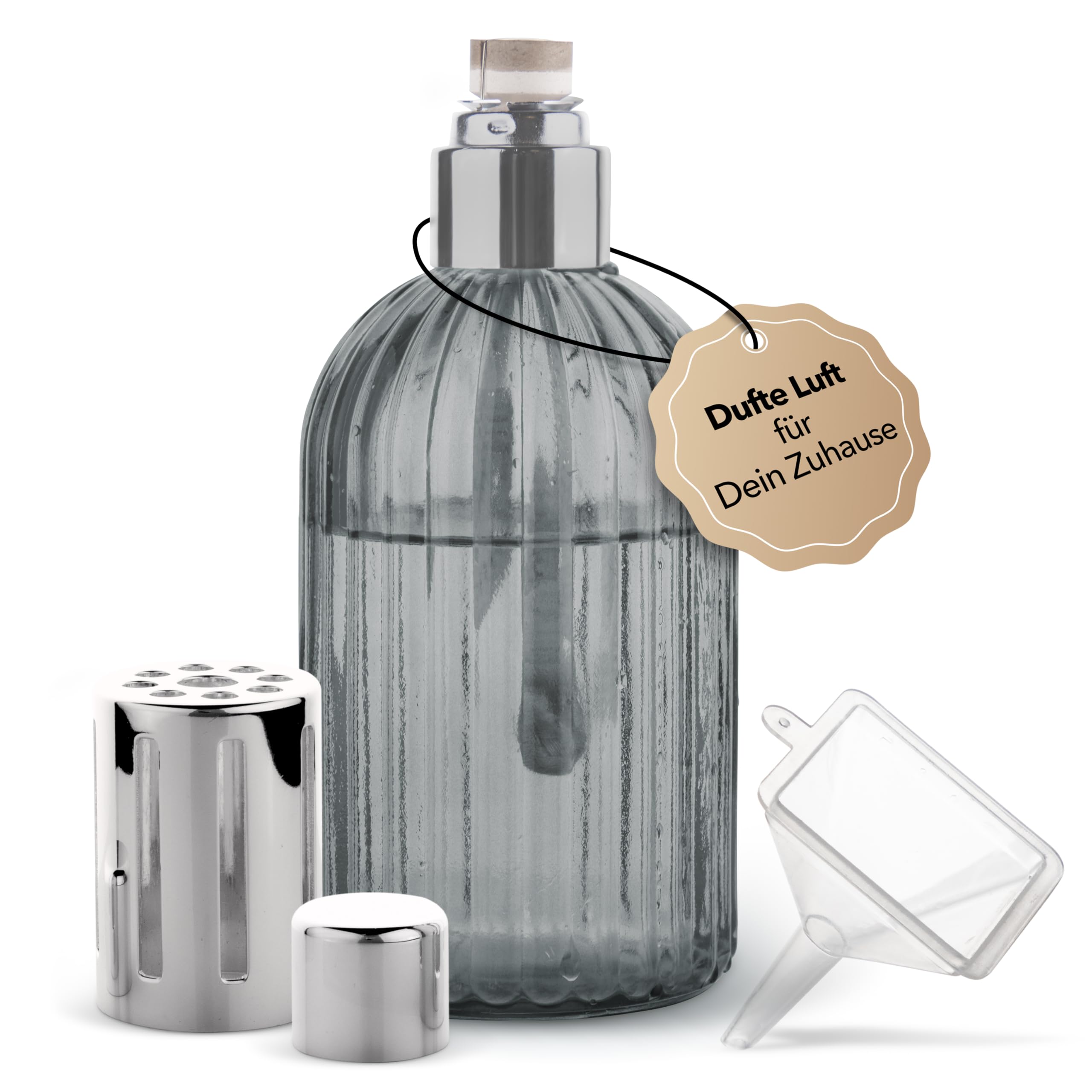 KAZIS® I lampada catalitica profumata I vetro I XXL I 400 ml (grigio)
