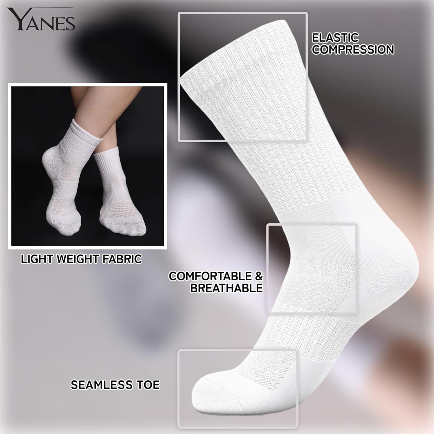 YANES Premium Athletic Unisex Ankle Socks for Running, Gym, and Sports, Breathable, Moisture-Wicking Socks for Men and Women - Image 3