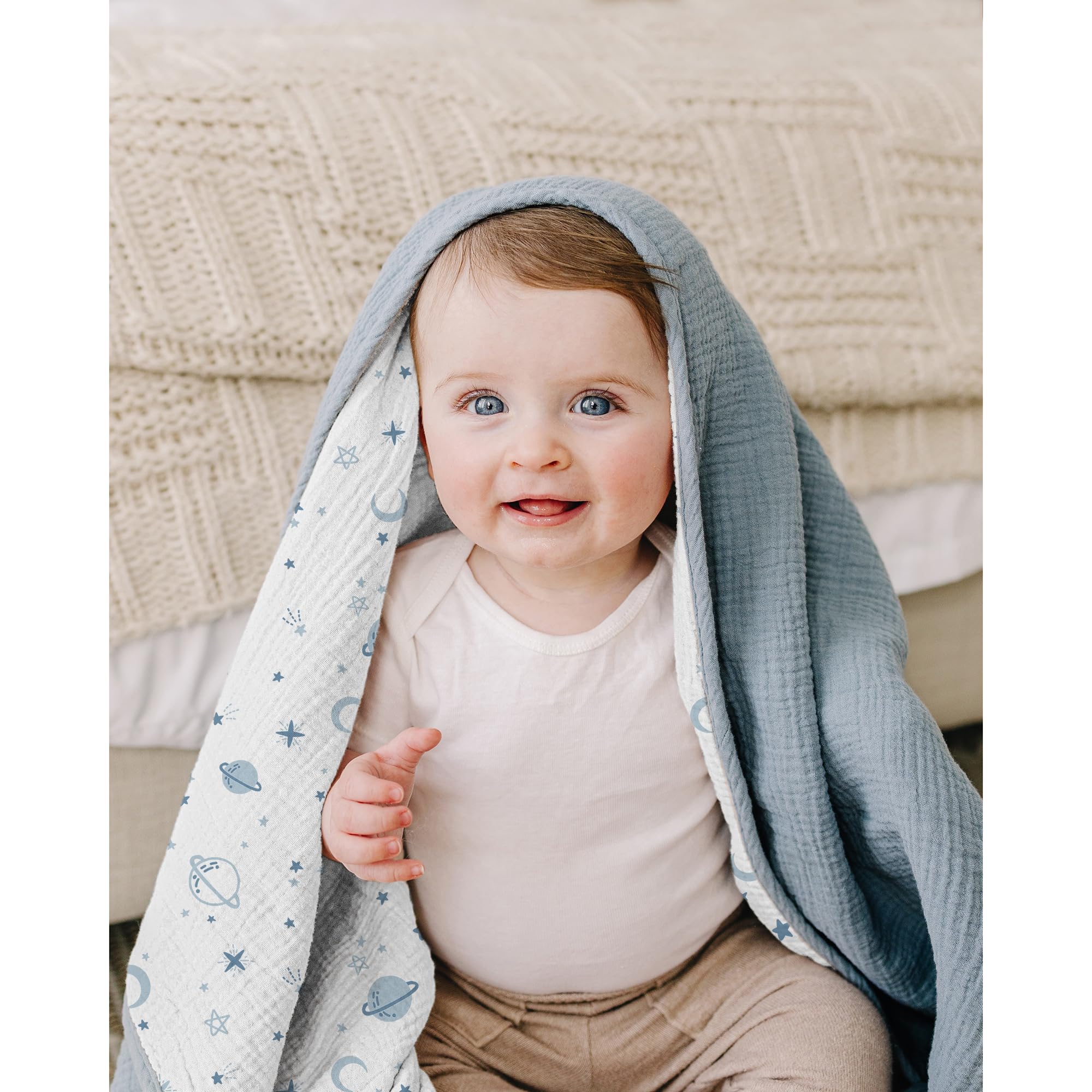 Konssy Mantas de muselina para niñas y niños, manta de cuna 100% algodón para bebé, súper suave y ligera, 40 x 36 pulgadas (estrella)