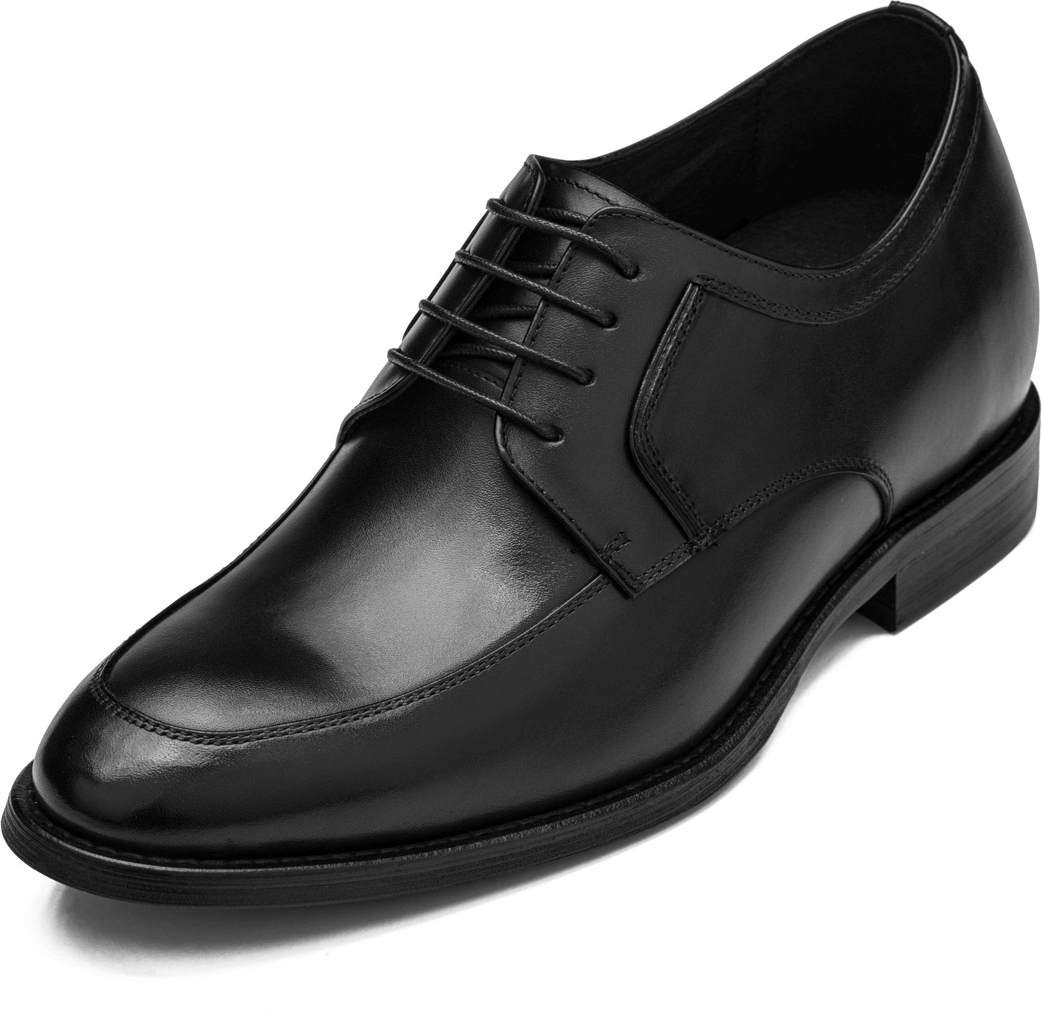 CALTO Men's Invisible Height Increasing Elevator Shoes - Premium Leather Lace-up Round-Toe Formal Derby Oxfords - 2.8 Inches Taller