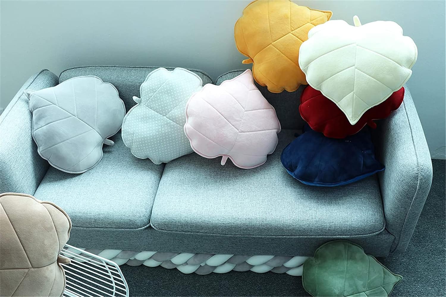 YILANLAN Fun leaf pillow plush floor pillow simulation office cushion chair sofa car pillow simple room decoration pillow (50cm*50cm, Grey)