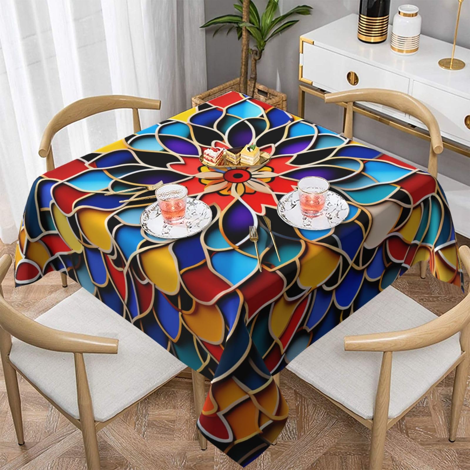 Nappe carrée marocaine 152cm idéale pour vos repas en cuisine et pique-niques en extérieur