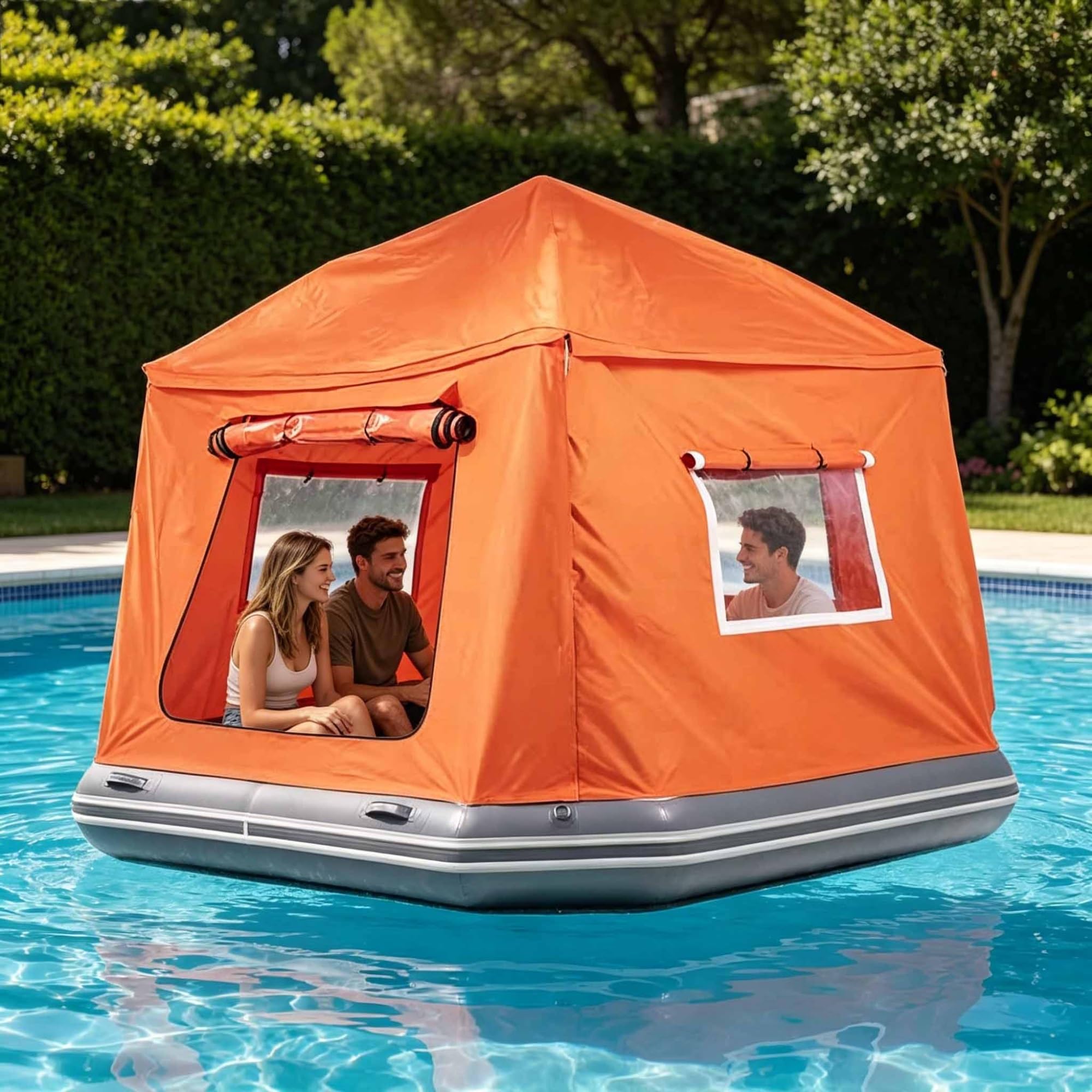 Tenda Galleggiante Gonfiabile, Copertura Parasole Gonfiabile per Piscina e Outdoor, Lettino Prendisole con Pompa e Kit di Riparazione – Ombreggiante Portatile a Gonfiaggio Rapido per Lago