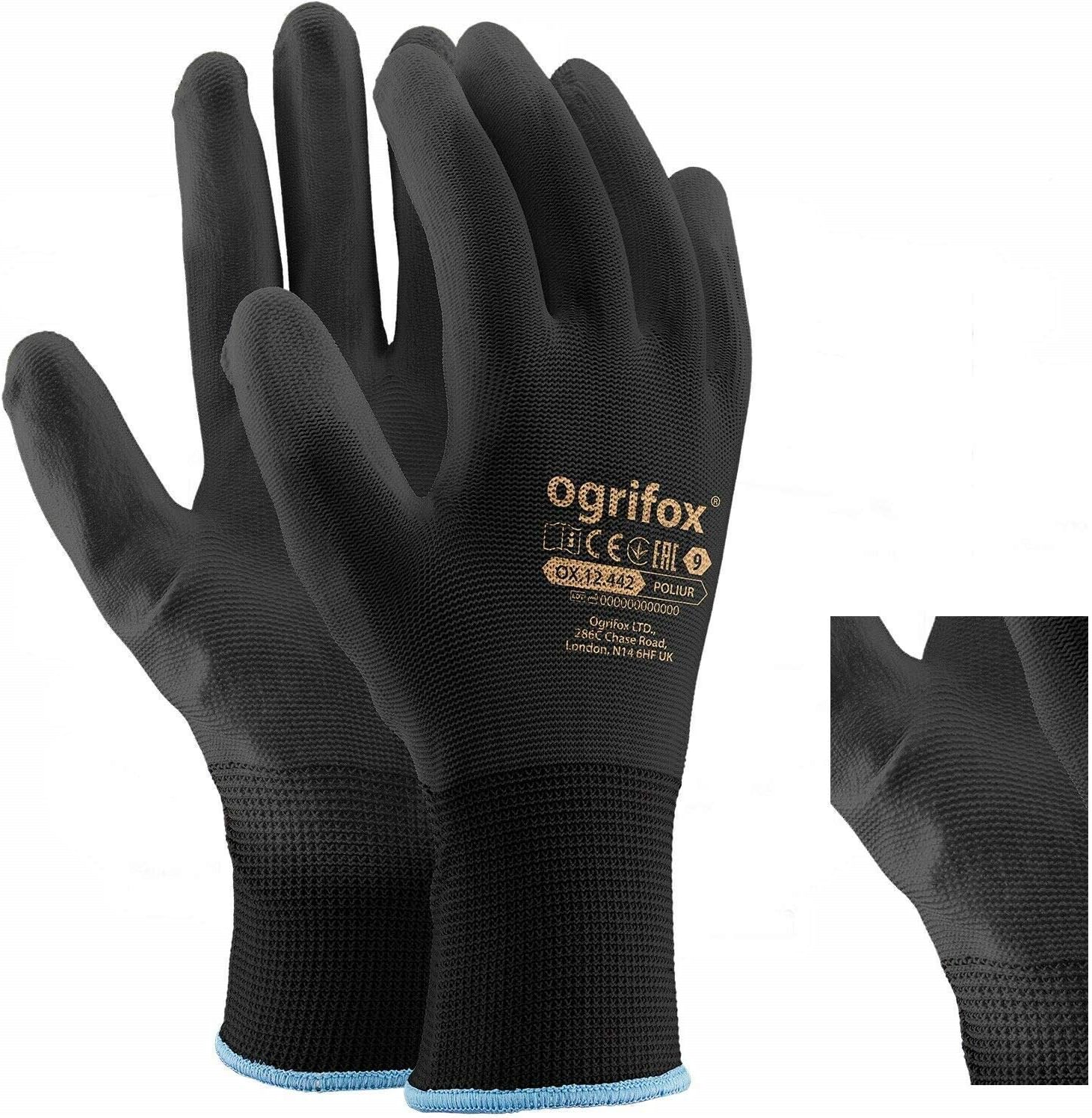 AJS LTD® 24 Pairs Black PU Coated Nylon Work Gloves for Gardening, Work, Car Repairs, Black