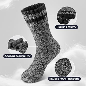 SIMIYA Thick Merino Wool Socks for Men Warm Hiking Socks Thermal Crew Socks in Cold Weather for Men & Women(5 Pairs)
