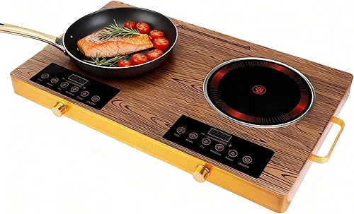 Placa eléctrica de cerámica doble de 7000 W, estufa de encimera de doble quemador, placa infrarroja con 11 niveles de potencia, temporizador de 0 a