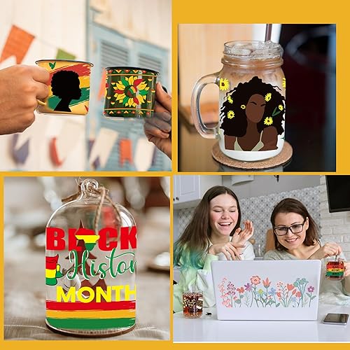 Miniatura 6 de Transferencia de envolturas de tazas UV DTF  8 hojas de calcomanías DTF UV del mes de la historia negra para vidrio de 16 onzas, afirmación de niña