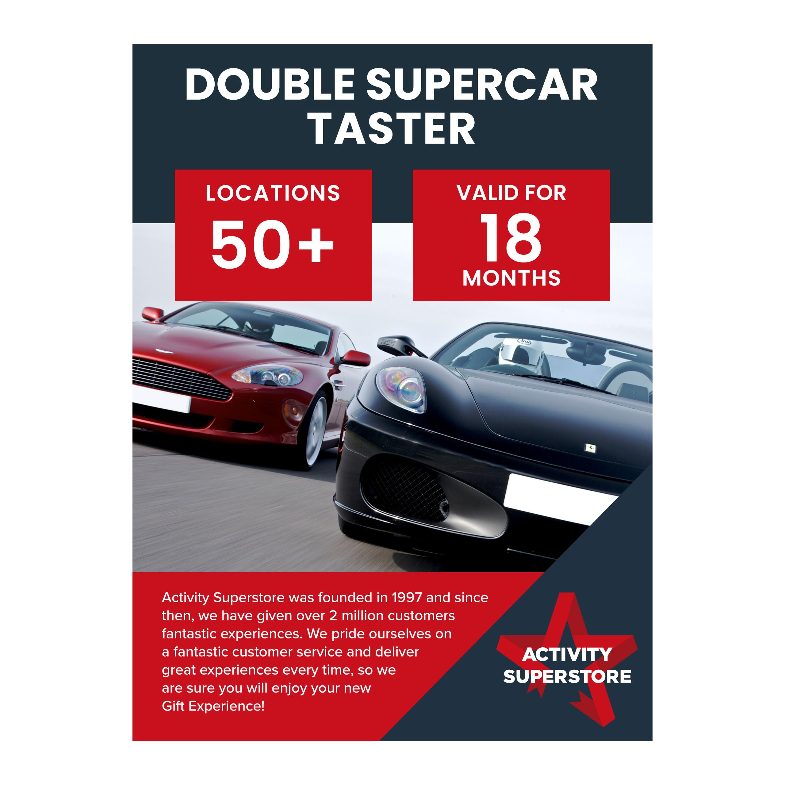 Activity Superstore Double Supercar Taster Gift Experience Voucher, Available at 50+ UK Locations, Experience Days, Driving Experience, Track Days, Birthday Gifts