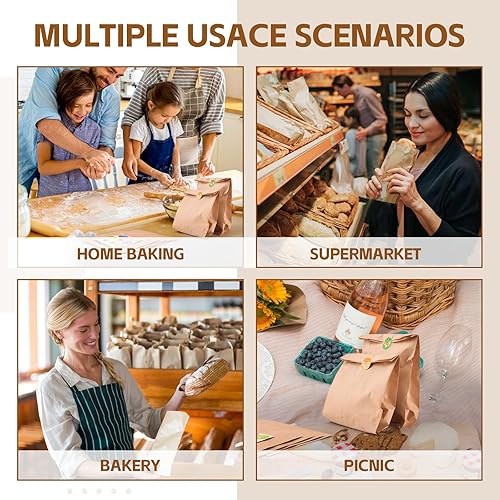 Miniatura 5 de Vane Delx 100 bolsas de papel marrón resistentes a la grasa con calcomanías, 5.5 x 7.5 x 2 pulgadas, sirven como pequeñas bolsas de panadería,
