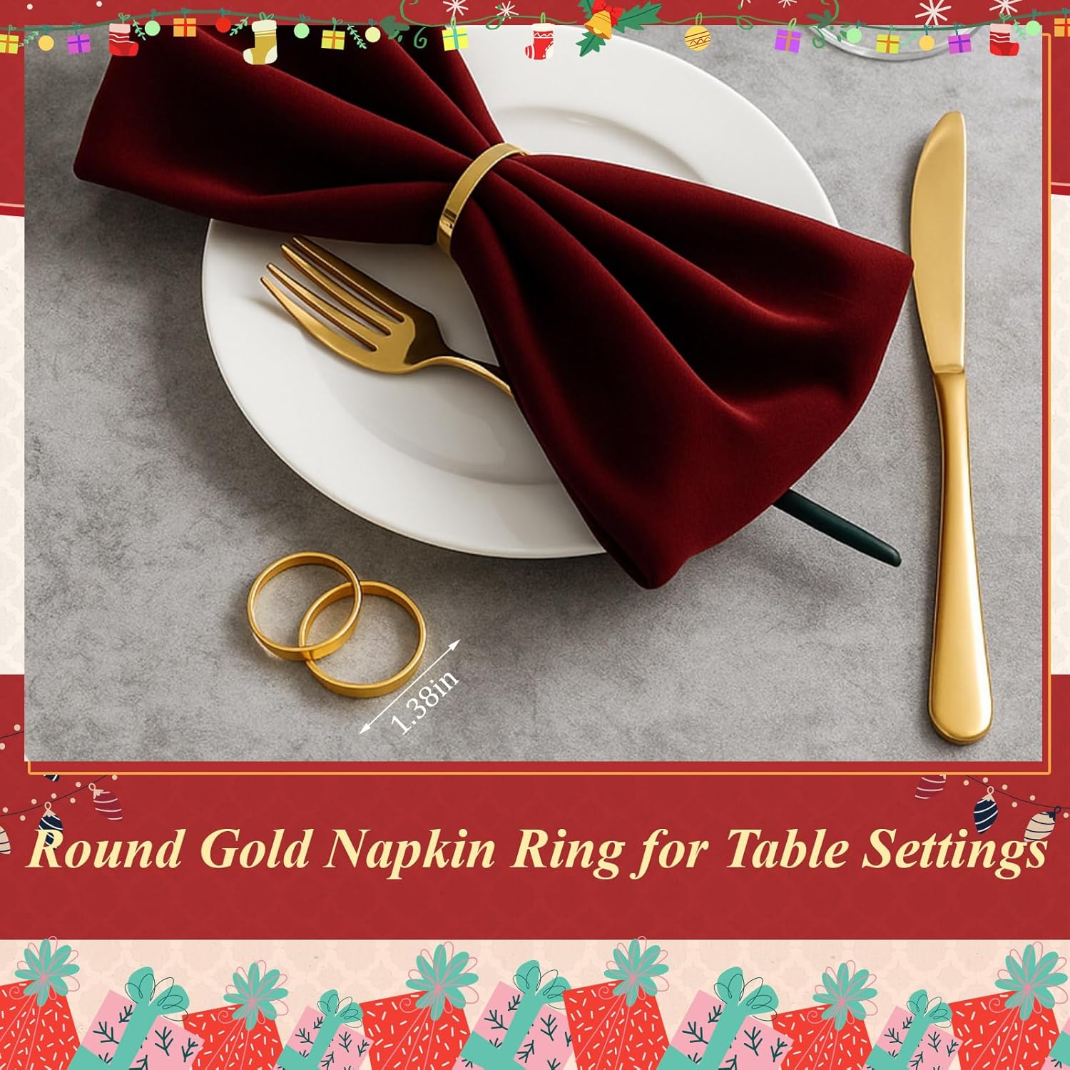 WILLBOND 100 Pcs Gold Napkin Rings Bulk Christmas Round Napkin Ring Holders Metal Buckle for Cloth Holiday Dinners Wedding Adornment Home Decorations Party Supplies