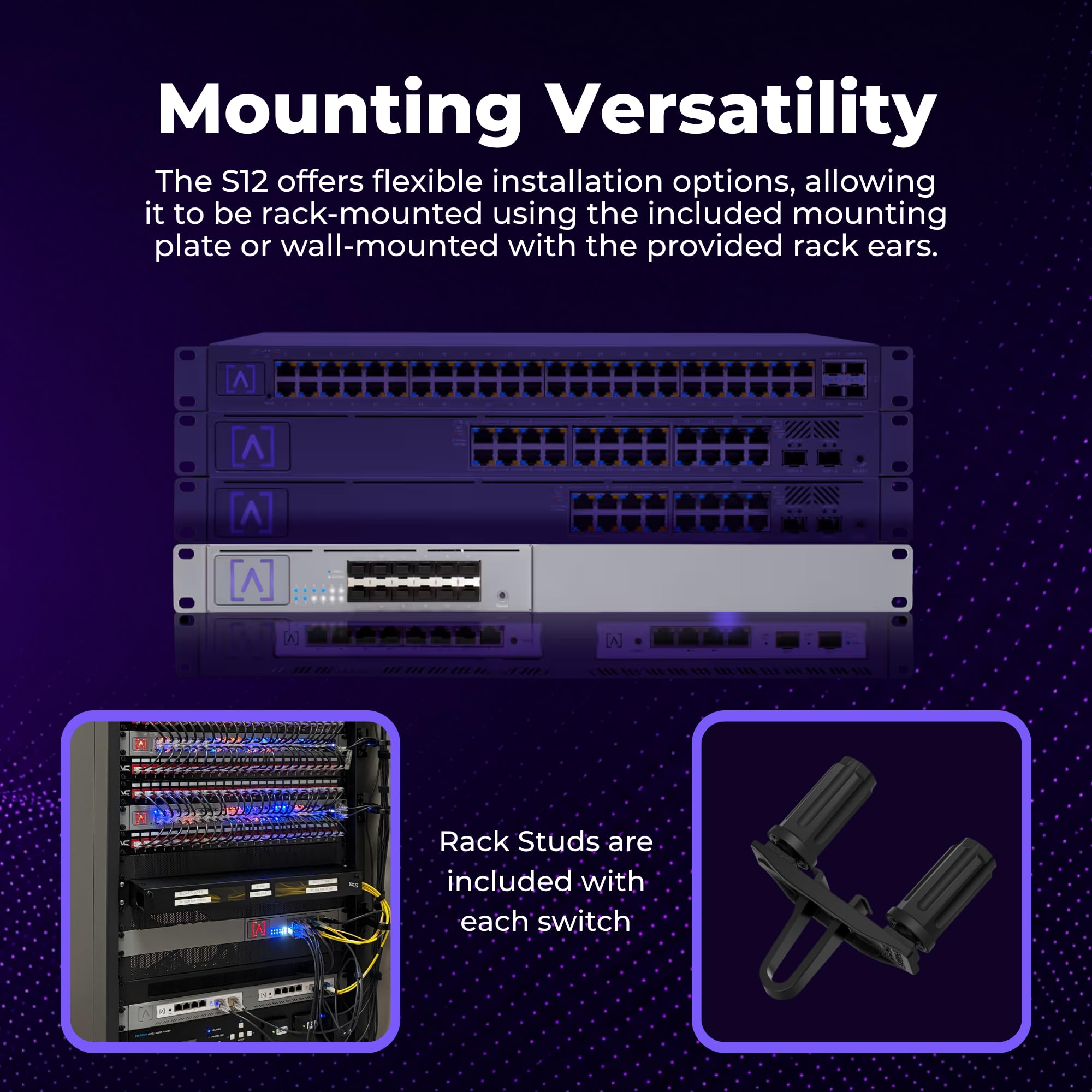 Alta Labs S12 | 12-portowy przełącznik dystrybucyjny SFP+ | 1, 2,5, 5 lub 10 Gb/s na port | VLAN Stacking | Ograniczenie szybkości wysiadania/wnikania | IGMP Snooping | konfiguracja Bluetooth i