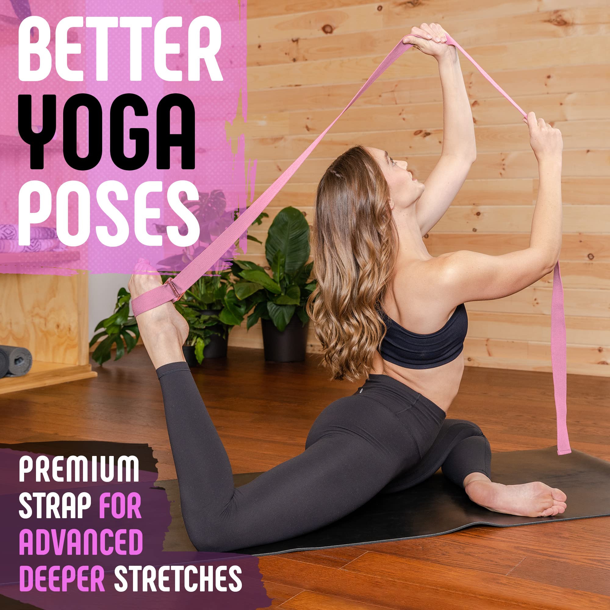 Gradient Fitness Correa de Yoga, Hebilla de fácil alimentación sin fricción, Correa de Mezcla de algodón/poliéster Supersuave, guía electrónica Gratuita. (8 pies)