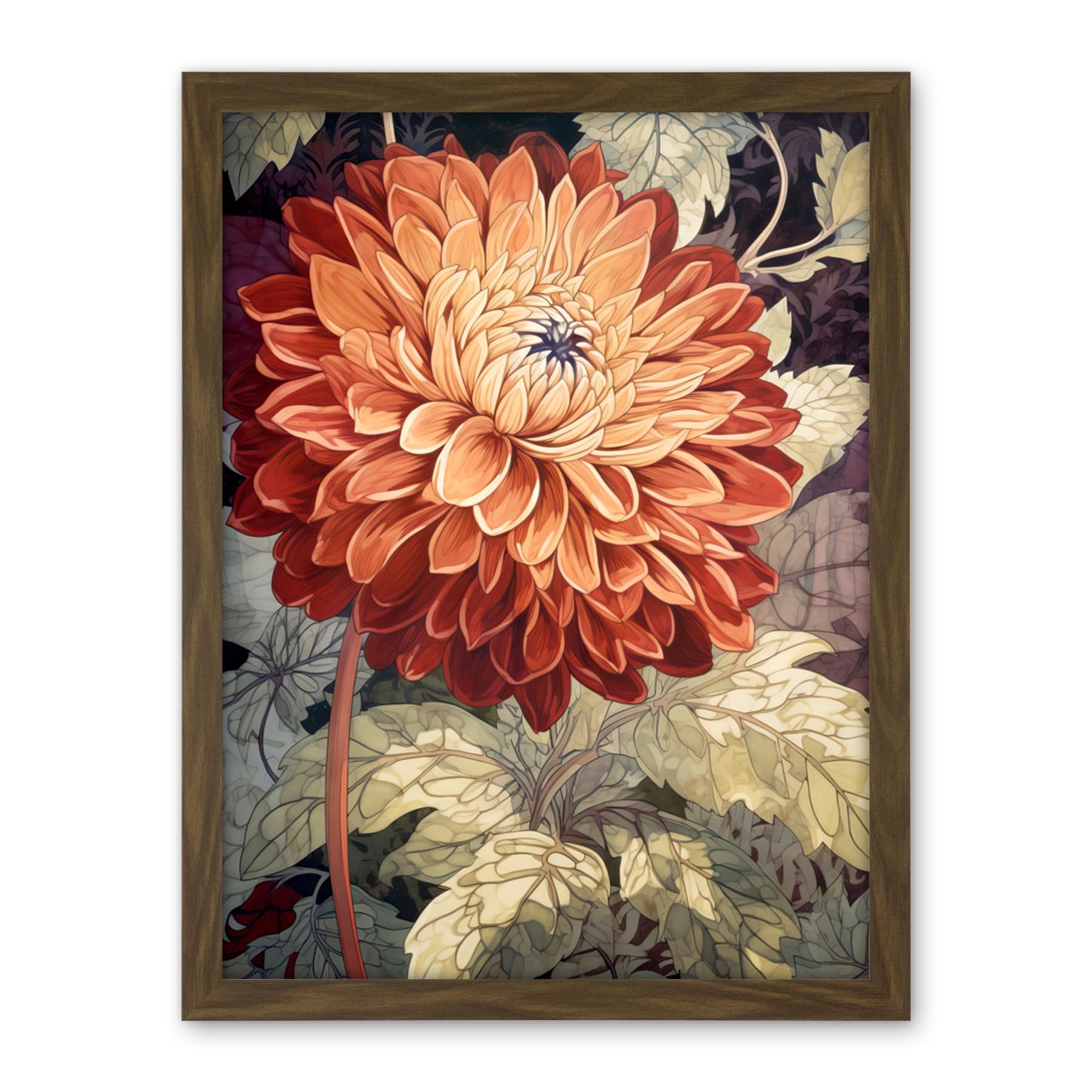 Artery8 Orange Dahlia Flower Watercolour Illustration Artwork Framed Wall Art Print 18X24 Inch