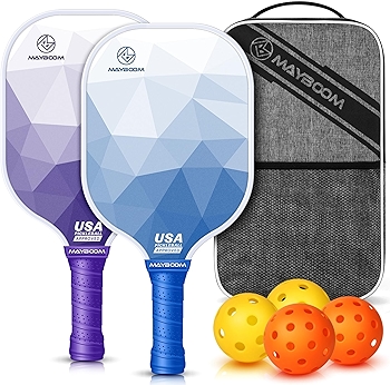 Pickleball球拍套装（2或4只）套装，包含4个球和收纳袋，玻璃纤维球拍，适合初学者及专业人士
