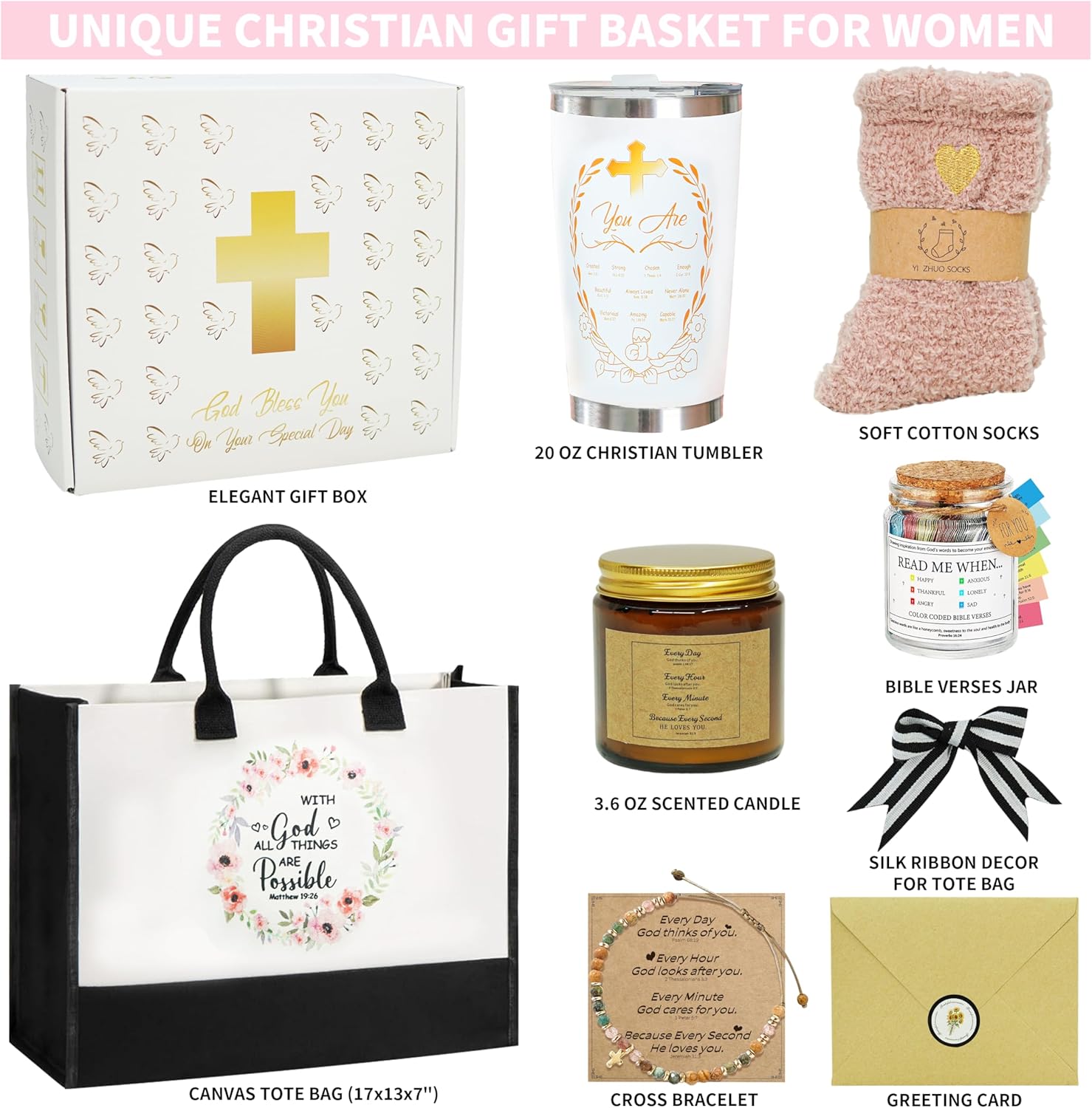 Christian Gifts for Women Faith,Spiritual Gifts for Females,Religious Gift for Female Unique Secret Sister Gift For Women Christian for Female,Mom, Sister,Friends,Grandma,Wife w/Bible Verse Jar(white) - Image 4