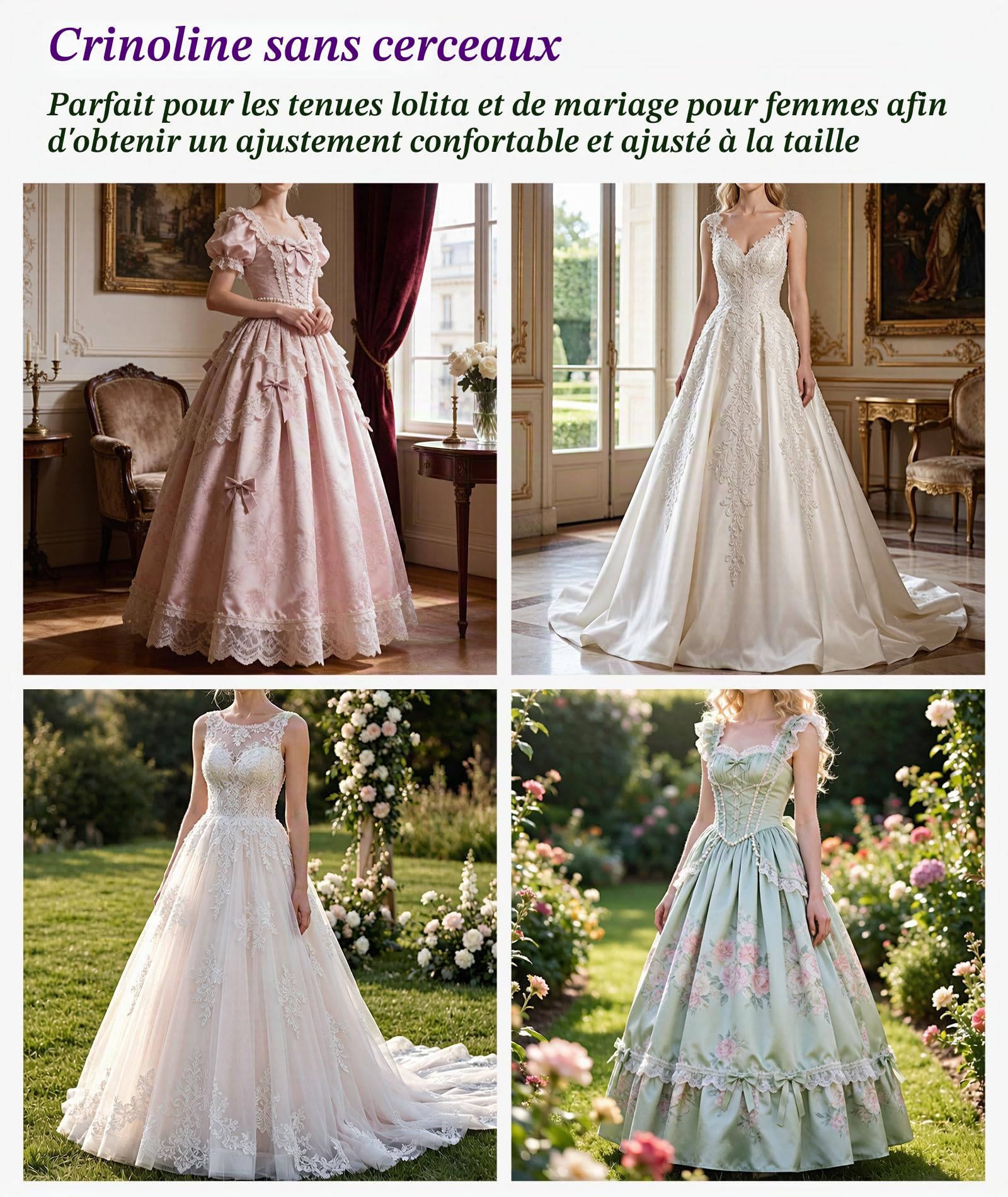 Jupon sans Cerceau en Crinoline A-Line Slips pour Robe de mariée Longueur au Sol, Blanc, Taille Unique