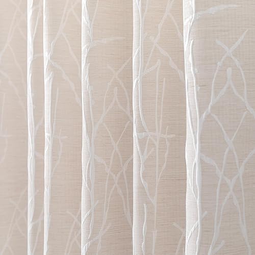 Cortinas con estampado beige claro de 96 pulgadas de largo para sala de estar, comedor, 2 paneles con bolsillo con pestaña trasera, diseño botánico
