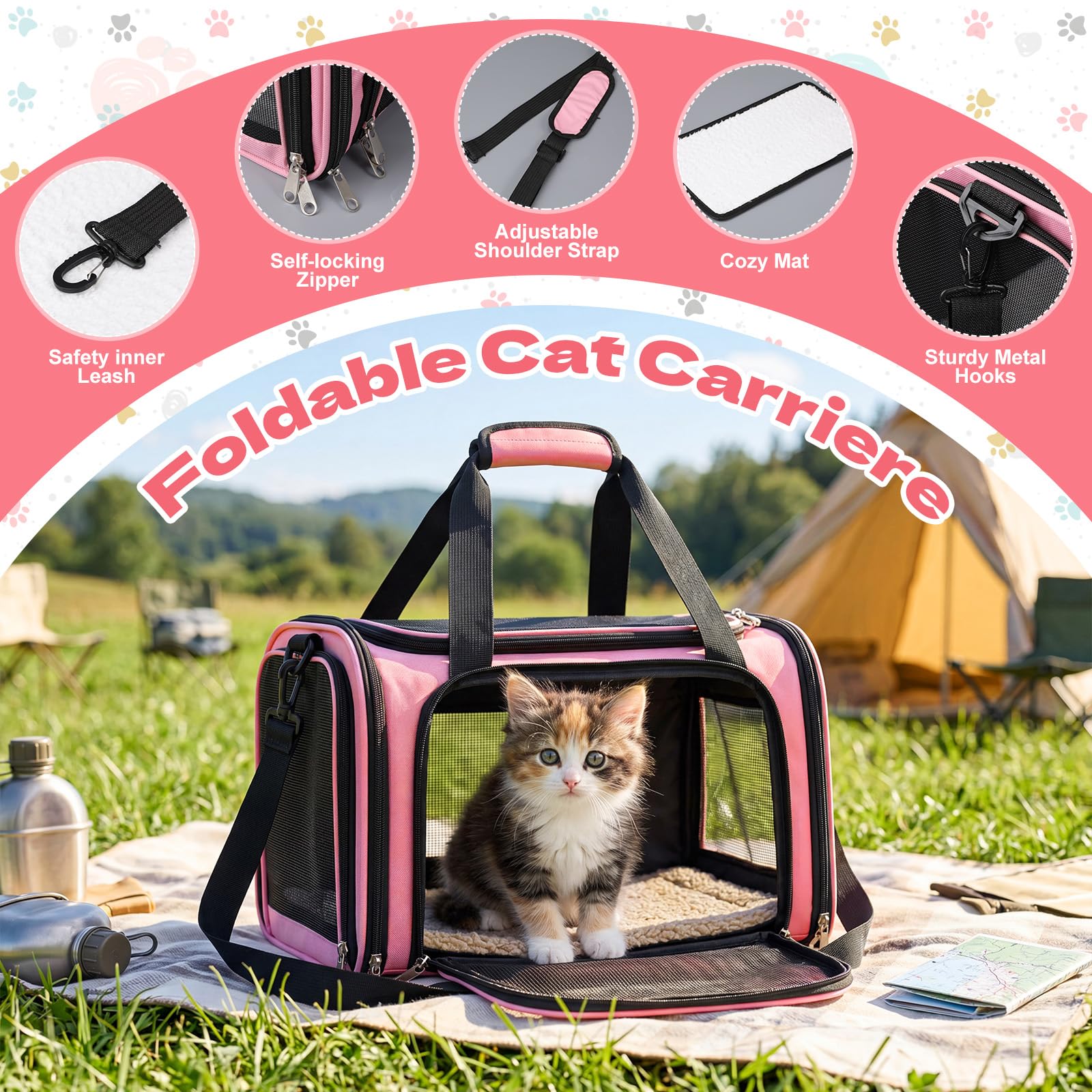 Kit de iniciación de 8 piezas de suministros para gatitos, kit de iniciación para gatitos para gatos, incluye caja de arena para gatos, cuencos, soporte plegable, accesorios de almohadilla