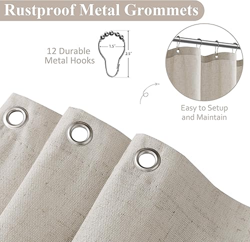 Miniatura 6 de Naturoom - Juego de cortina de ducha de lino con ganchos, tela extragruesa, para compartimento estrecho, estilo bohemio y rústico, para cámper