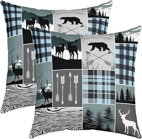 Juego de 2 fundas de almohada decorativas de granja rústica de 24 x 24 pulgadas, fundas de almohada de retazos de oso y alce, fundas de cojín de disponible en Yaxa Mexico