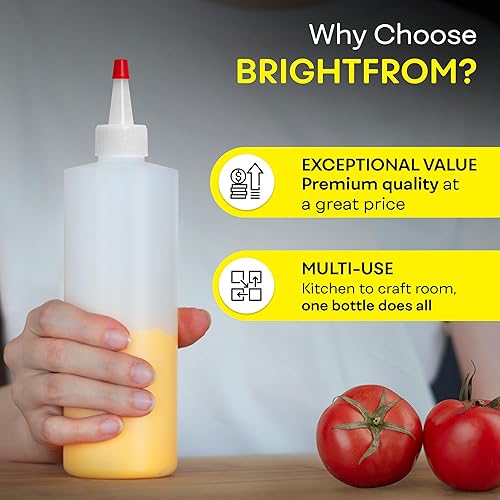 Miniatura 6 de BRIGHTFROM Botellas exprimibles para condimentos, botella vacía de 12 onzas con tapa superior roja, a prueba de fugas, ideal para salsa de tomate,