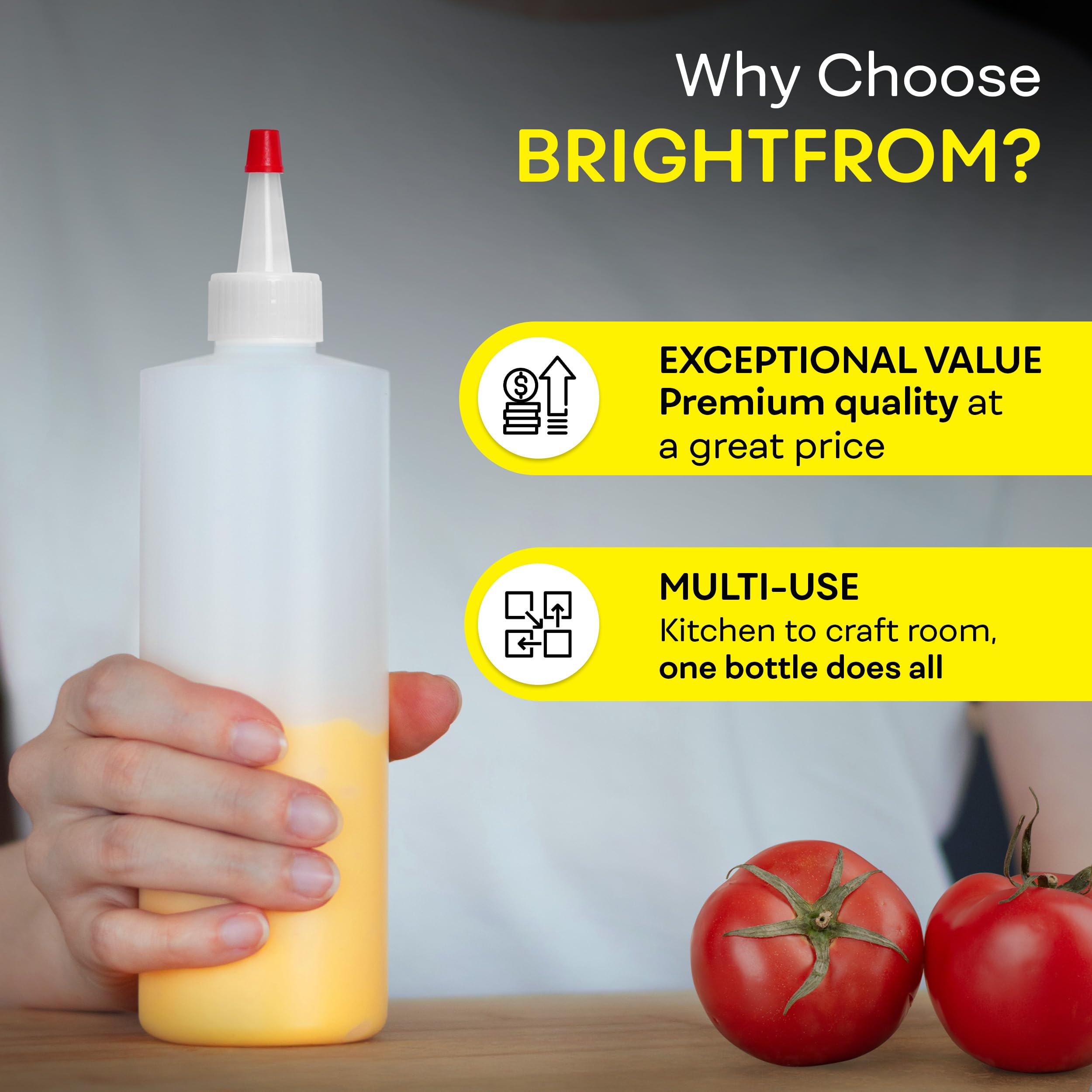 BRIGHTFROM Botellas para condimentos, botella vacía de 12 onzas con tapa superior roja, a prueba de fugas, ideal para ketchup, mostaza, jarabe, salsas, aderezo, aceite, artes y manualidades, plástico