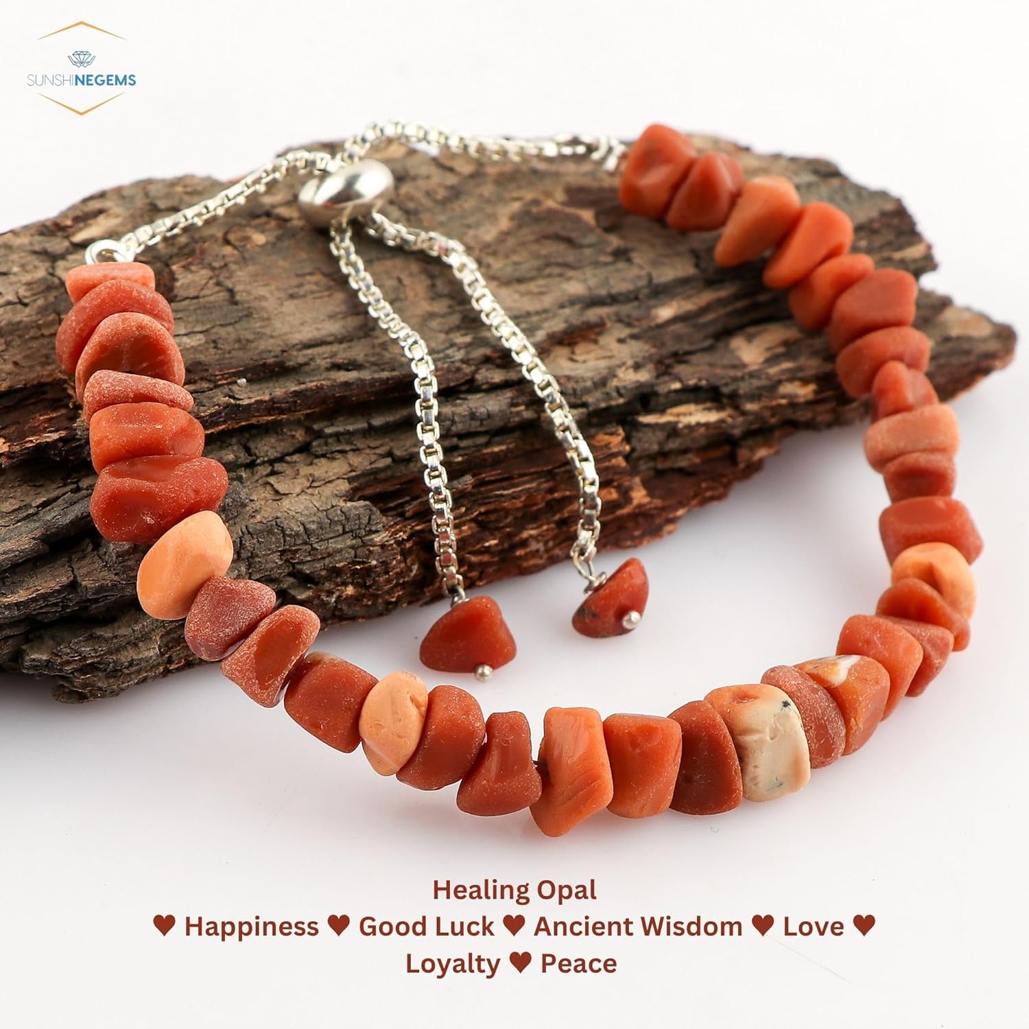 Natural Raw Mexican Fire Opal Bolo Bracelet, Women's Jewelry, Boho, Adjustable Slider Chain, Christmas Gift, Size Approx 5 to 10 Weight Approx 50 to 70carats Stone Size Approx 5 to 10 MM - Image 6