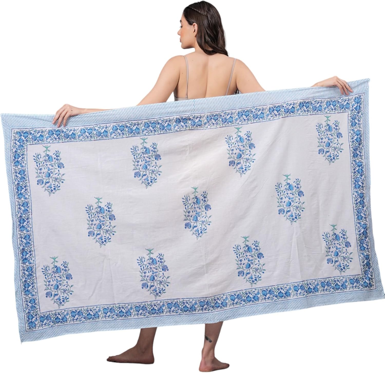 Women's Short 100% Cotton Hand Block Sarongs Beach Wrap Sheer Bikini Colors Wraps Chiffon Cover Ups for Swimwear Sarong Skirt - Image 2