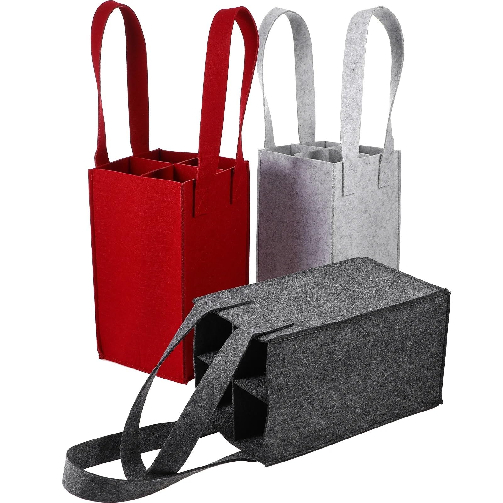 flaschentasche Weinfilztasche, 3 Stück, Tragetaschen, rot, mit Trennwänden, Flaschenschutz for Thanksgiving, wiederverwendbar