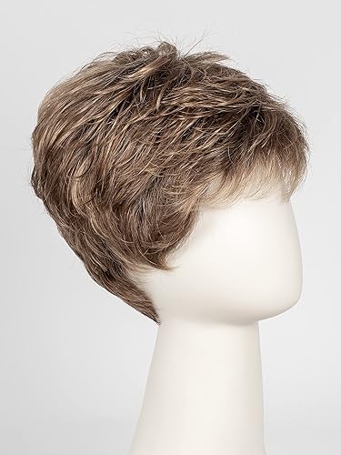 Ellen Wille Peluca de pestañas de color gorra pequeña con raíces de arena, 3 pulgadas, capas cortas de corte de precisión, Pixie sintético,