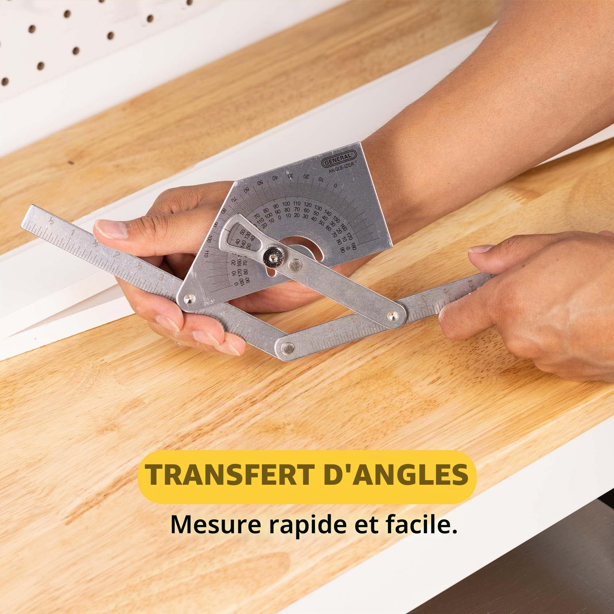General Tools Rapporteur et détecteur d'angle #39, acier inoxydable, extérieur, intérieur, angles inclinés, 0° à 180°